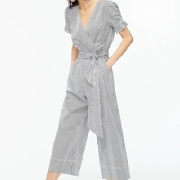 J Crew Ruffle stretch cotton poplin jumpsuit size 4 - Picture 1 of 7